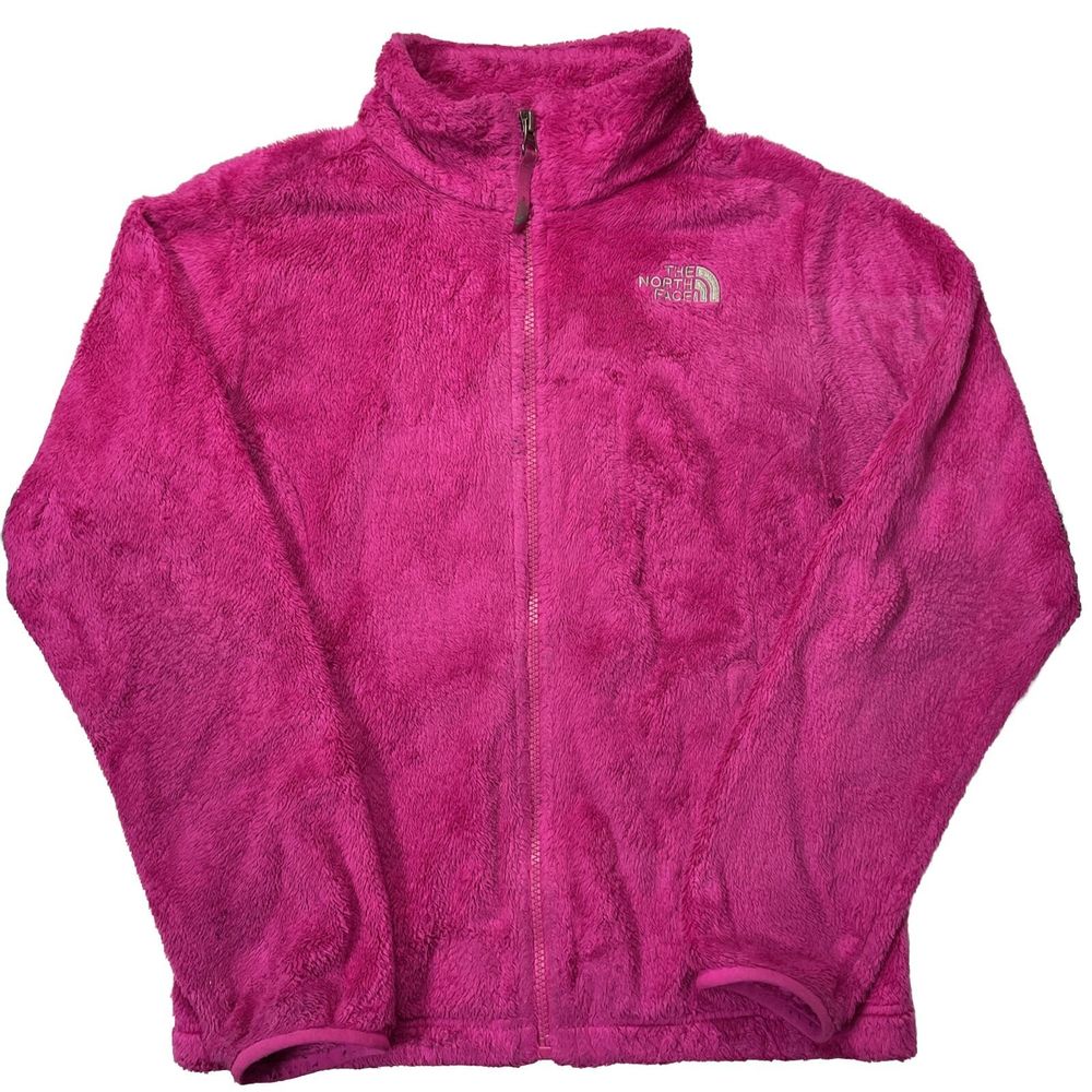 The North Face Fleece Full Zip Jacket Pink Fuchsia Pockets Girls Large 14/16